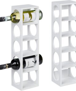 Relaxdays Étagère à vin pour 5 Bouteilles, Lot de 2, en Bambou, HxLxP : 53x14x12 cm, Cuisine et Bar, à Poser, Blanc