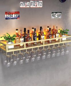 Porte-Verres à vin Mural avec étagère à Bouteilles en Fer, présentoir de Rangement Multifonctionnel pour étagères de Bar et Organisation de Cuisine