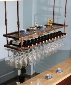 Casier à vin mural - 120 x 30 cm - Support pour verres à vin - Étagère décorative de plafond - Casier à vin inversé pouvant contenir 12 bouteilles de vin et 36 tasses - Pour bars, restaurant
