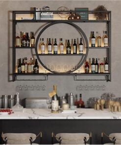 Casier à vin Mural, étagères flottantes pour Bar, Support pour Verre à vin, étagère de présentation pour Bouteilles de Bar, Support Suspendu pour Tasses à vin, étagères de Bar Modernes pour