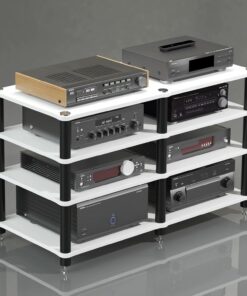 Meuble Hi FI, Coin Arrondi Anti-Collision, Meuble Audio Vidéo Ouvert Multicouche, avec Pieds amortisseurs, Parfait for Les Coins et Les Petits espaces(Wit,47.2x29.5)