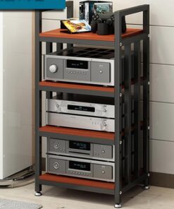 Armoire de Rangement Multimédia Étagères Rack de Stockage Audio Vidéo Armoire Stéréo Meuble Audio/Vidéo Vidéo Mobile Bambou Rack Audio Support pour Salon/Chambre À Coucher.(Black Walnut)