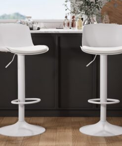 Kidol & Shellder Lot de 2 tabourets de Bar réglables en Hauteur et pivotants avec Dossier et Repose-Pieds – Chaises de Bar en PU Cuir rembourré, Style Moderne Industriel, Blanc, pour Cuisine