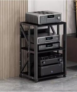 Support multimédia pour Composants AV, Tour Audio et Centre multimédia, Chariot de Support stéréo Home HiFi avec Roues, étagère Noire Moderne et Robuste pour amplificateur/Lecteur de disques