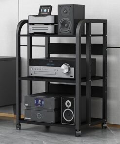 Meuble Hi FI, Meuble Rack Audio avec roulettes, avec Cadre en Acier métallique, avec étagères en Bois réglables en Hauteur, for la Maison/Le Bureau/Le théâtre(19.6X31.1/50X79cm)