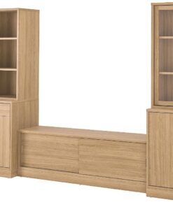 ProTuning TONSTAD Meuble TV range-tout, placage chêne/verre transparent, 381 x 47 x 201 cm