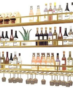 Étagère à vin à 3 Niveaux fixée au Mur avec lumière LED, étagères murales flottantes pour Bar, étagère d'affichage pour Bouteilles d'alcool, étagères de Rangement à vin en métal avec Support