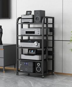 Support multimédia AV à 5 niveaux, meuble de rangement pour composants stéréo, centre de divertissement TV d'angle, support de lecteur audio mobile pour salon, jeux, salle d'enregistrement (