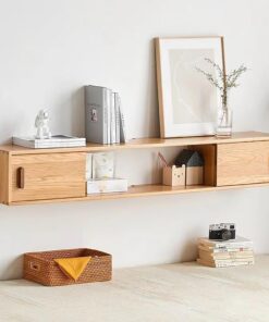 Meuble TV Mural, Support TV mural avec porte coulissante，Peut être déplacé à gauche et à droite, pratique pour le stockage，Console Média avec Trou De Câble,Convient pour le salon, la chambre(160*25*25