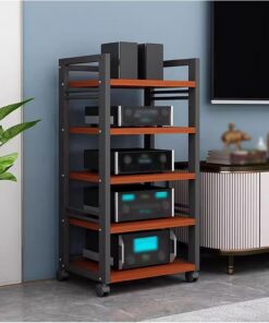 Étagère d'angle pour Support multimédia AV à 5 Niveaux, Tour de Support Audio, composant stéréo, Armoire de Rangement pour Lecteur de Disque CD, Console de Jeu, Plateau tournant, étagères de