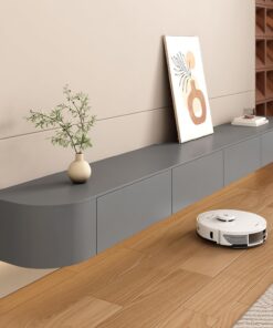 Meuble TV flottant de style moderne blanc 120 cm de largeur pour salon finition pierre