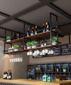 Casier à vin Casier à Verres à vin/Casier à Bouteilles/Casier de Rangement Conception 3 en 1 pour Bars, présentoir Suspendu à 2 Niveaux, casier à vin de Plafond, Support Mural pour