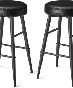 VASAGLE Collection EKHO - Lot de 2 Tabourets de Bar, Chaises de Bar, Chaises de Cuisine, en Similicuir, Hauteur d’Assise 76,2 cm, pour Cuisine et Salle à Manger, Noir Encre, LBC080B01
