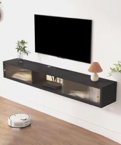 Générique Meuble TV Mural Flottant Moderne avec Portes en Verre Arc-en-Ciel, Grand Espace de Rangement et Design élégant - Console multimédia Parfaite pour Le Centre de Divertissement du Salon.
