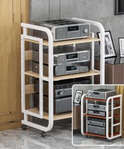 Meuble Haut-Parleur AV à 3, 4 et 5 Niveaux avec Support pour Lecteur CD ; Meuble Haut-Parleur Moderne ; Meuble Rack vidéo Multifonctionnel avec étagères réglables ; Support pour Lecteur Tour