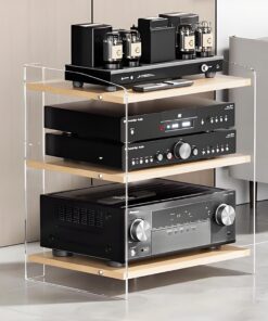 Meuble Rack Audio à 3/4 niveaux, Meuble HiFi de rangement multimédia en acrylique, Meuble stéréo avec étagères réglables, support de rangement ouvert parfait, for la vie(Wood color,20.5"x15.7"x
