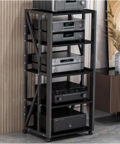 Tour Audio vidéo d'angle de Support multimédia AV à 5 Niveaux, étagère d'armoire de Composants stéréo de Salon de Bureau à Domicile pour Haut-parleurs de Tourne-Disque, étagère de Rangement