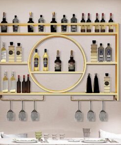 avec Support de Verre à vin Suspendu, étagère à vin Flottante pour Bar, étagère d'affichage pour Bouteilles d'alcool avec Support de Verre à vin Suspendu pour décoration de Bar à d