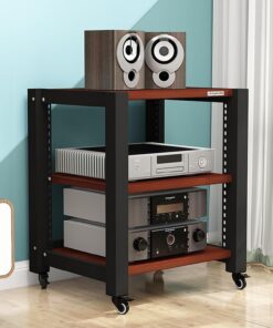 Support Audio, Support multimédia à Plusieurs Niveaux, étagère d'angle, Support Audio/vidéo, Armoire à Composants stéréo, étagères de Rangement en Bois à Cadre Ouvert réglables pour Salon, s