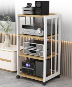 Étagère d'angle pour Support multimédia AV à 4 Niveaux, Tour Audio Verticale pour composant stéréo de Divertissement, Armoire de Rangement multimédia pour Home cinéma/Bureau/Salle d'enregist