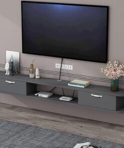 Meuble TV flottant Étagère TV murale Centre de divertissement, Meuble étagère TV flottant pour unité de rangement Console audio/vidéo Boîte à câbles Console multimédia (Couleur : Gris, Taill