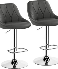 Yaheetech Lot de 2 Tabourets de Bar en Similicuir Hauteur Réglable de 86 cm à 107,5 cm Chaises de Bar Assise Pivotante Repose-Pied Carré Tabourets Hauts Cadre Métallique Galvanisé Gris Foncé