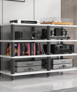 Meuble Hi FI, Rangement Ouvert Meuble Audio Vidéo,Support multimédia for Meuble stéréo, Meuble Rack Audio multimédia à Double Position, for Lecteur DVD(Wit)