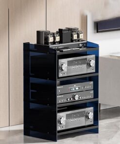 Meuble de Rangement pour Composants stéréo, Meuble Audio sur Pied à 3 Niveaux, Meuble de Console multimédia, Support multimédia Audio-vidéo Moderne pour Salle de réunion (Une Couleur 52,2 x