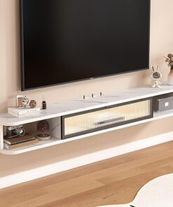 Meuble de Divertissement Flottant avec armoires de Rangement, Console multimédia Murale pour Salons et Chambres (Blanc)