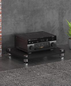 Meuble Rack Audio en Bois, Rack Audio avec Amortisseur, Meuble Audio Vidéo, Meuble Hi FI for Chaîne Stéréo De Divertissement, Tour Audio en Rack avec Cadre en Acier Métallique(Nero,1-Tier)