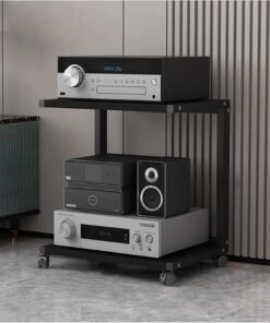 Support Audio, Support multimédia Audio-vidéo, Armoire stéréo avec roulettes, Support multimédia AV, Tour de Support Audio pour Tourne-Disque, Armoire stéréo en Bois, Tour de Support Audio p