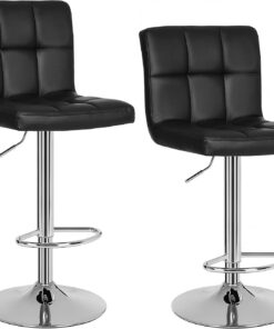 SONGMICS Chaises de Bar, Lot de 2, Tabourets Hauts, Hauteur Réglable, Revêtement en PU, Rotatif sur 360°, avec Dossier et Repose-pieds, Pied Chromé, Noir LJB64B