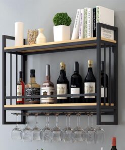 Casier à vin Mural avec Support à Verres à Pied, étagères flottantes pour Bar, avec Support pour Verres à vin, étagère de Rangement Industrielle Suspendue pour Bar, Salle à Manger et Maison