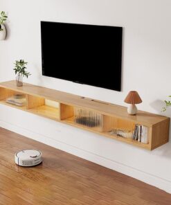 Générique Meuble TV Flottant Moderne avec étagère de Rangement en Verre Arc-en-Ciel, Console multimédia Murale élégante pour Le Salon, Centre de Divertissement Peu encombrant, Design Contemporain.