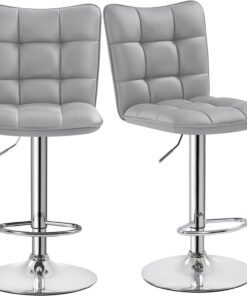 Yaheetech Lot de 2 Tabourets de Bar en Similicuir Réglables en Hauteur Chaises de Bar Assise Pivotante à 360° Tabourets de Cuisine pour Bar Cuisine Comptoir 50 × 43,5 × 92,5 cm Gris Clair