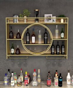Casier à vin Mural avec Support pour Verres, présentoir en Fer pour Bouteilles et Verres, Porte-Bouteilles Moderne avec étagères pour Un Rangement élégant du vin, étagères de Bar pour boutei