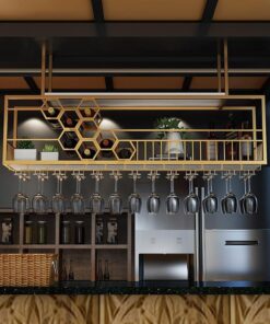 Casier à vin Flottant en métal avec Support de Verre inversé, présentoir de Rangement Multifonctionnel pour Le Bar et la Salle à Manger