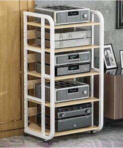Meuble Haut-Parleur AV à 3, 4 et 5 Niveaux avec Support pour Lecteur CD ; Meuble Haut-Parleur Moderne ; Meuble Rack vidéo Multifonctionnel avec étagères réglables ; Support pour Lecteur Tour