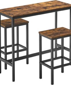 VASAGLE Ensemble de Meubles de Salle à Manger, Table et Tabourets de Bar, Table Petit-Déjeuner avec 2 Tabourets Hauts, Cadre en Acier, Style Industriel, Marron Rustique et Noir d'encre LBT218B01