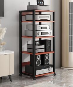 Support multimédia AV mobile à 5/6/7 niveaux, support pour lecteur CD, support stéréo, meuble TV d'angle, armoire pour composants audio et vidéo avec étagère en bois réglable en hauteur pour