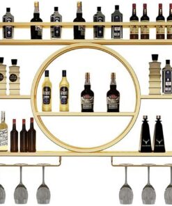 Présentoir à vin Mural en métal, étagères flottantes pour Bar, casiers à vin muraux, présentoir à vin en Fer avec étagères, pour la Maison, Le Restaurant, Les Bars, 1, doré, avec l