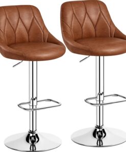 Yaheetech Lot de 2 Tabourets de Bar en Similicuir Hauteur Réglable de 86 cm à 107,5 cm Chaises de Bar Assise Pivotante Repose-Pied Carré Tabourets Hauts Cadre Métallique Galvanisé Brun Rétro
