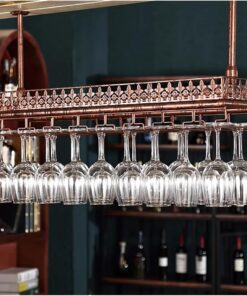Casier à vin de Plafond avec Perche, Couleur cuivre, casier à vin Rond Industriel Suspendu avec Support pour Verres à Pied, étagères flottantes pour Bar, hôtel, Restaurant (Taille : 60 x 35