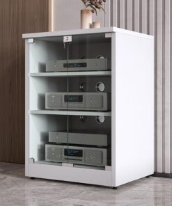 Meuble Audio HiFi, Armoire De Rangement Multimédia, Support Multimédia Audio-vidéo, Armoire AV Moderne avec roulettes, Rangement for Composants Stéréo De Divertissement(Wit)