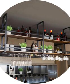 Casier à vin inversé, casier à vin de plafond, casier à vin rond industriel suspendu, étagères flottantes pour bar avec porte-verres à vin, pour salle à manger, bar, cuisine, noir (dimension