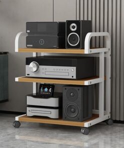 Étagère de Jeu,Rack Stéréo Armoire AV Moderne,Stand Média,Étagères Rack de Stockage Audio Vidéo,Meuble DVD,Structure Solide,Convient pour Lecteur DVD/Support de Console de Jeu.(Wood color,50x40x65cm)