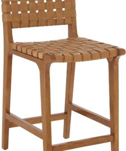 Ball & Cast Tabouret de comptoir en Cuir PU tissé, Tabouret de Cuisine avec Repose-Pieds, Dossier Tabouret-Chaise tissé pour la Salle à Manger, Marron