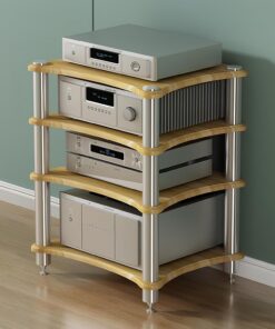 Générique Support Audio Robuste, étagère Audio-vidéo de 85 cm de Haut, Armoire de Rangement pour disques, Support d'amplificateur, Tour multimédia pour Salon, Bureau, 4 Couleurs (Bois)