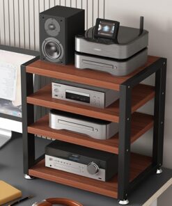 Meuble Hifi,Meubles pour Audio/Vidéo,Support d’Imprimante à 3/4 Niveaux,Armoire de Stockage Multimédia,Meuble pour Scanner,Étagère À Disques en Bois,pour Lecteurs DVD/Consoles de Jeux(Black+Teak,45X35
