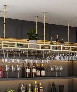 Casier à vin - Support à Verres à vin Suspendu, étagère à vin de Plafond réglable en Hauteur de 30 à 60 cm, Support à Verres à vin en métal, pour Bar, Restaurants, café (Couleur :